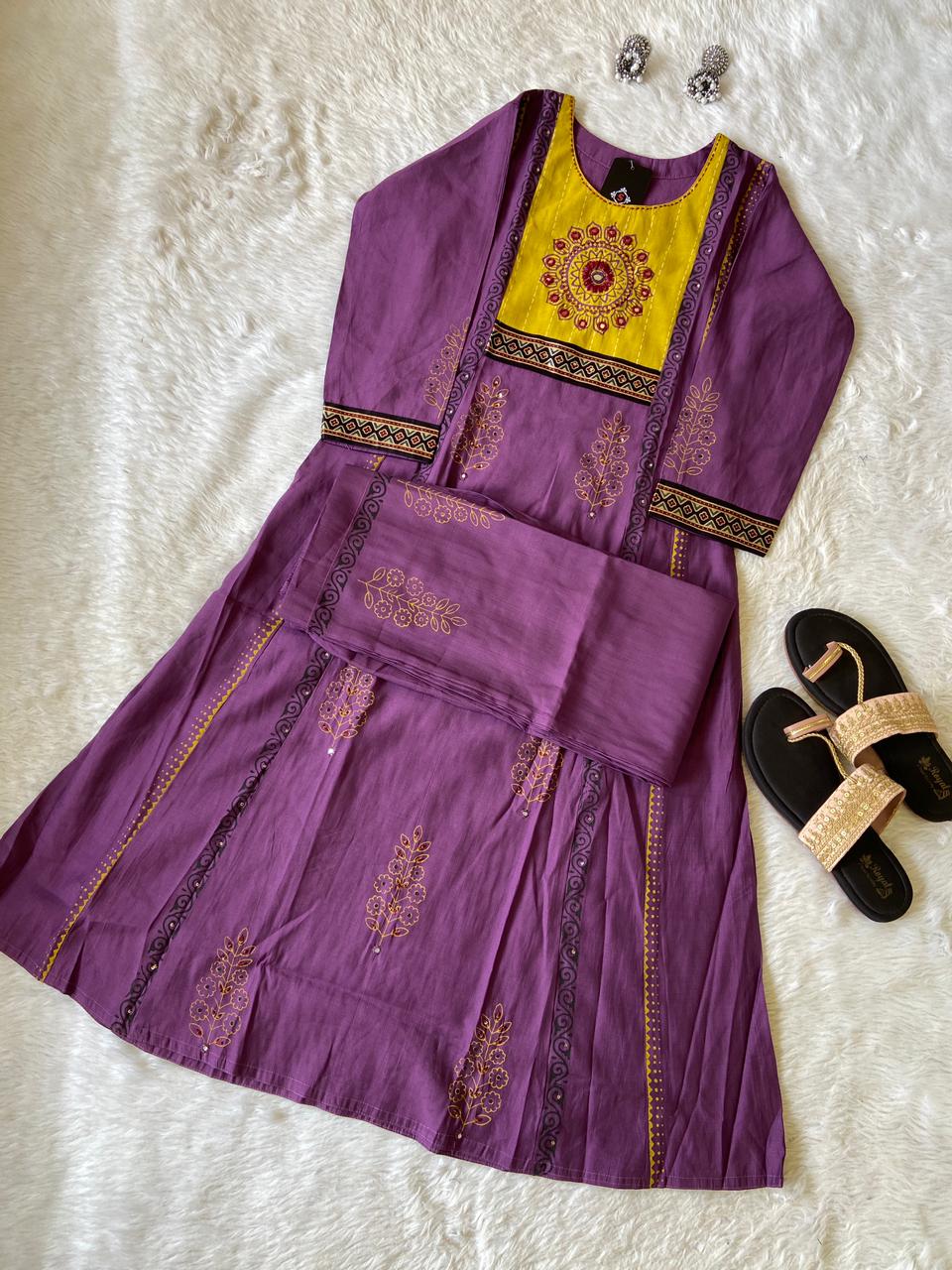 Block Print Aline Kurti With Palazzo, Silk Aline Kurti Sets For Women