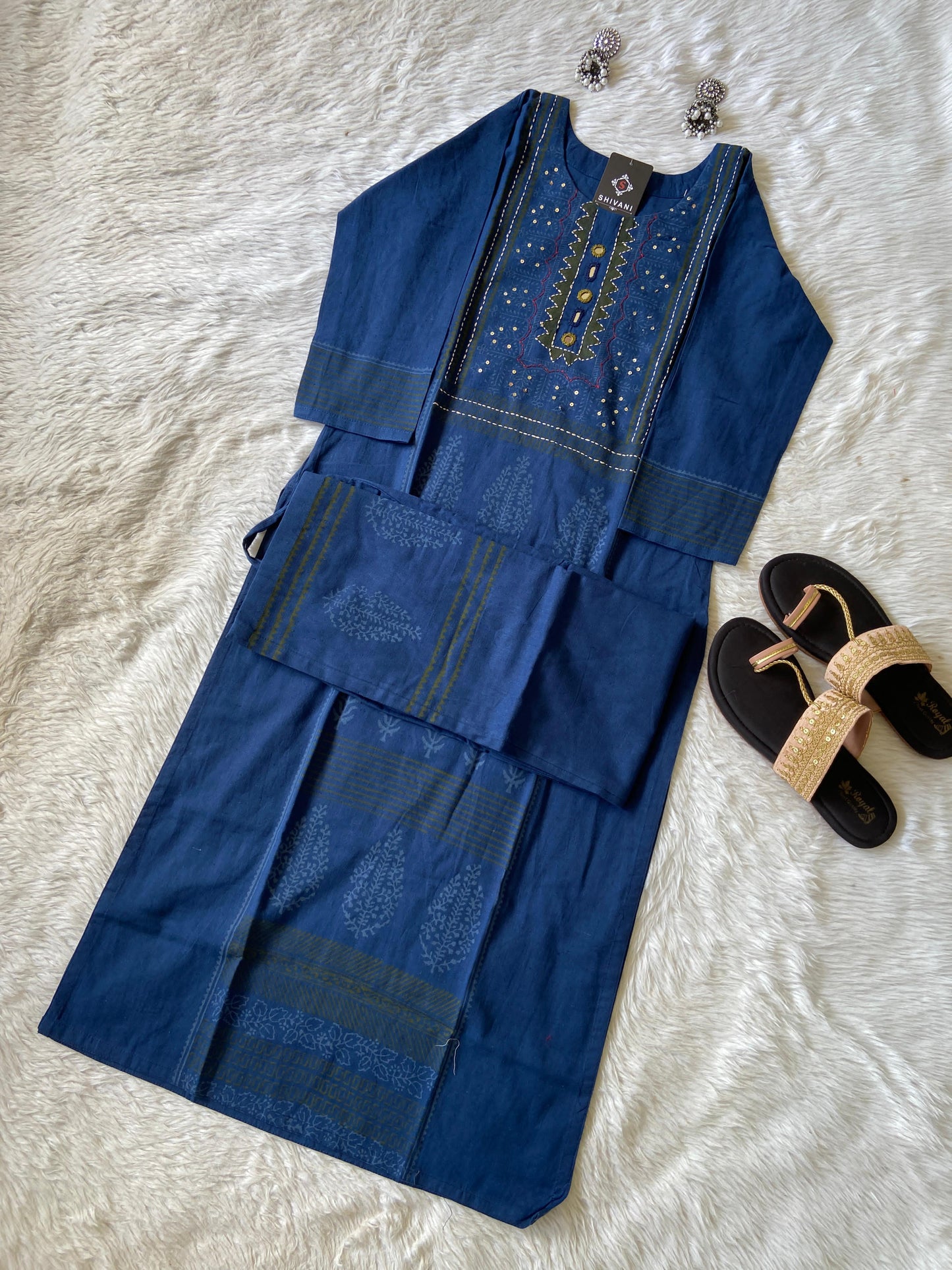 Block Print Concept Palazzo Pair, Cotton StraightCut Kurti Sets For Women