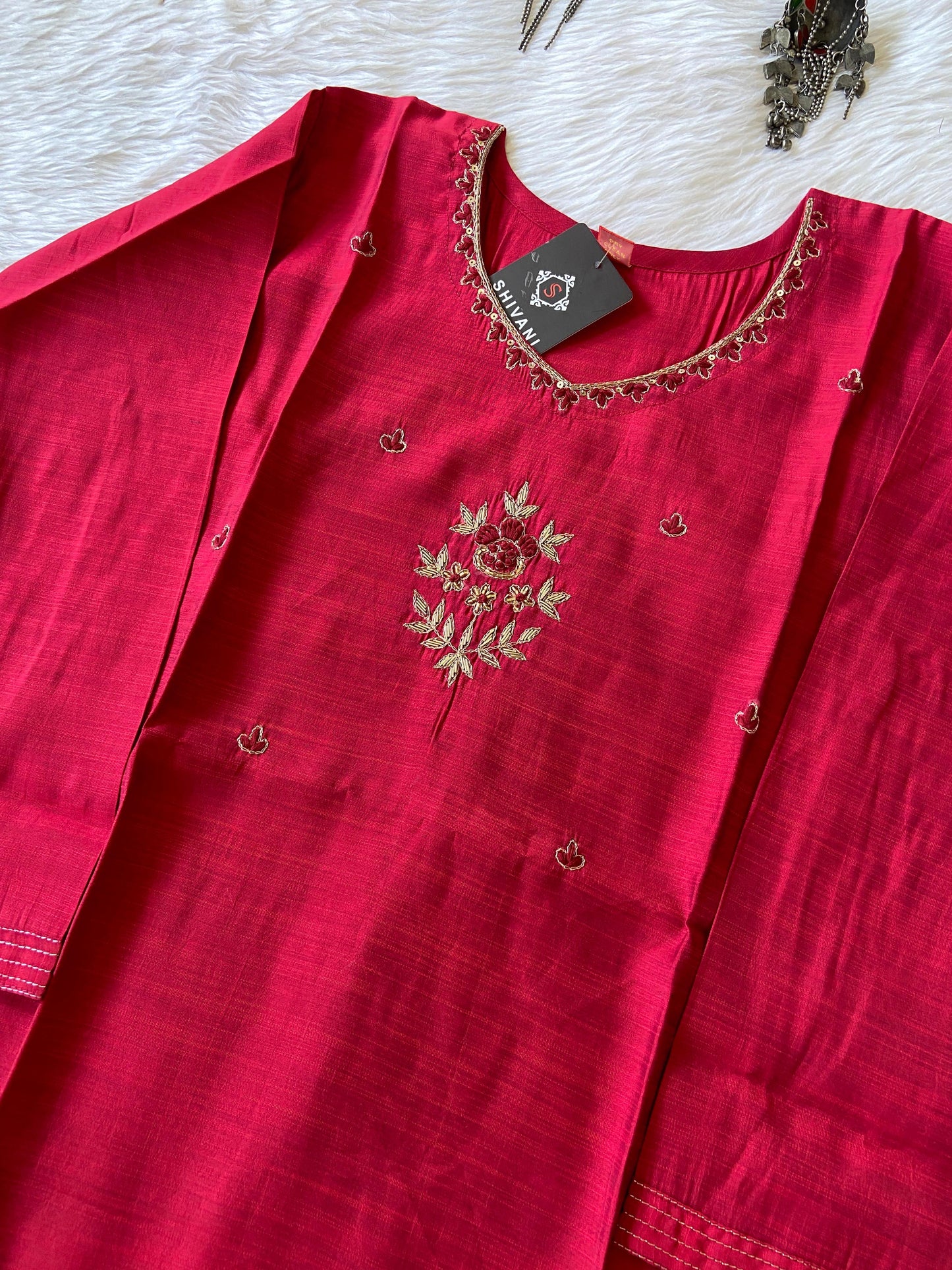 Handwork Silk Straight Cut Kurti For Women