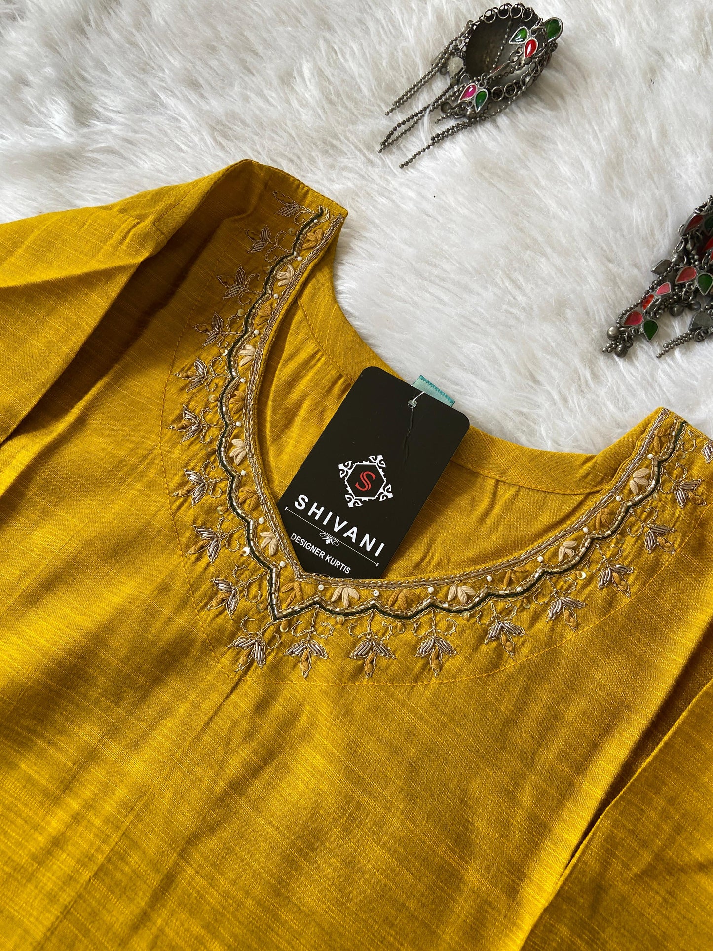 Handwork In Neck, Silk StraightCut Kurti For Women