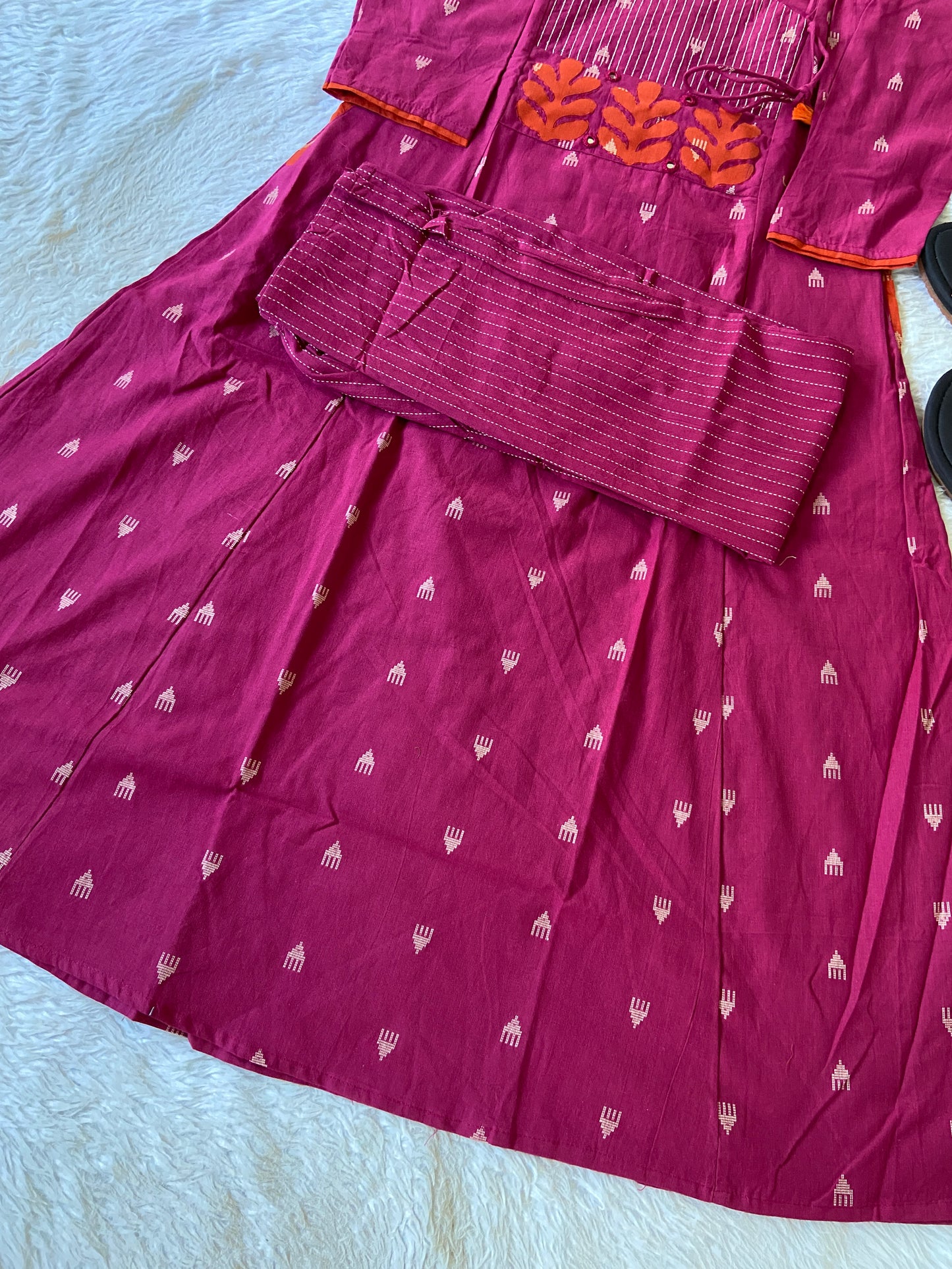 Angarakha Style With Aplic Work Aline Kurti And Palazzo (Gamthi Pair). Cotton Aline Kurti Sets For Women.