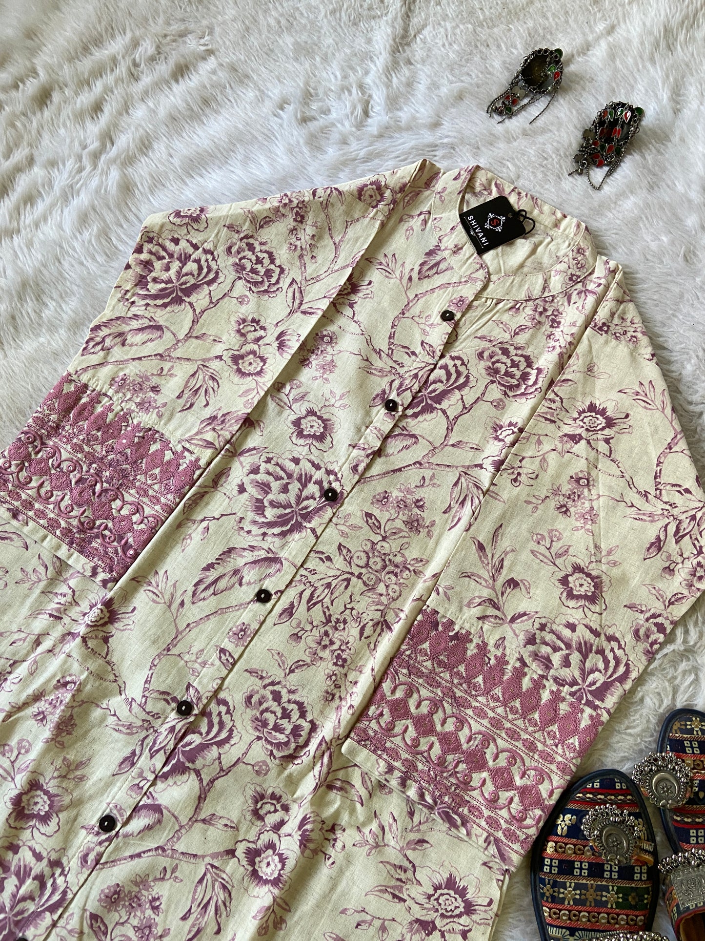 Cotton Aline Kurti With Sleeve Work, Cotton Aline Kurti For Women