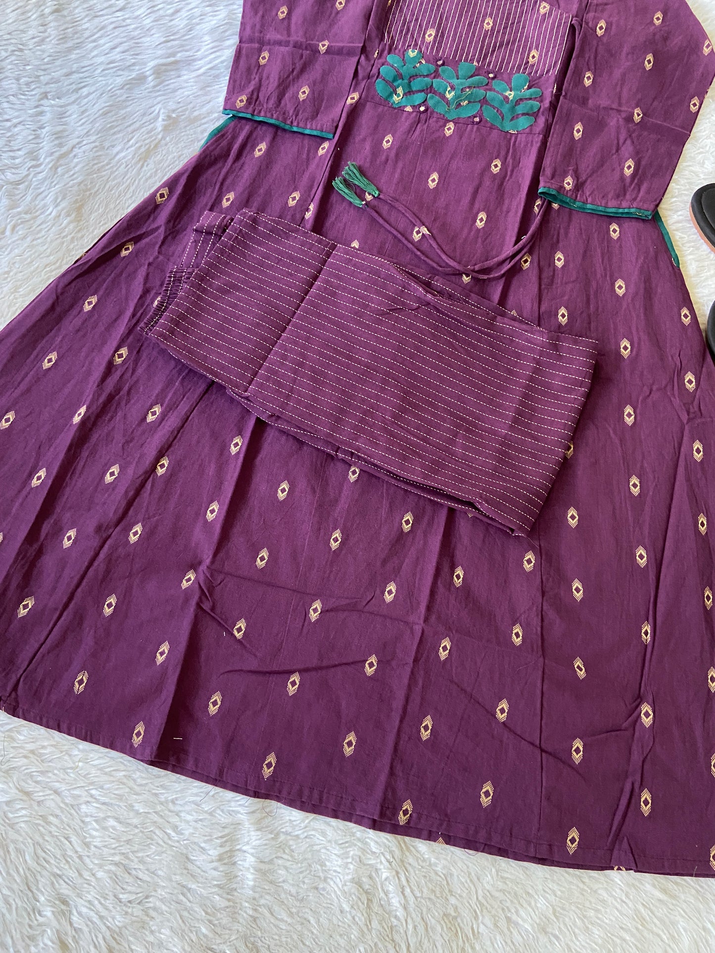 Angarakha Style With Aplic Work Aline Kurti And Palazzo (Gamthi Pair). Cotton Aline Kurti Sets For Women.