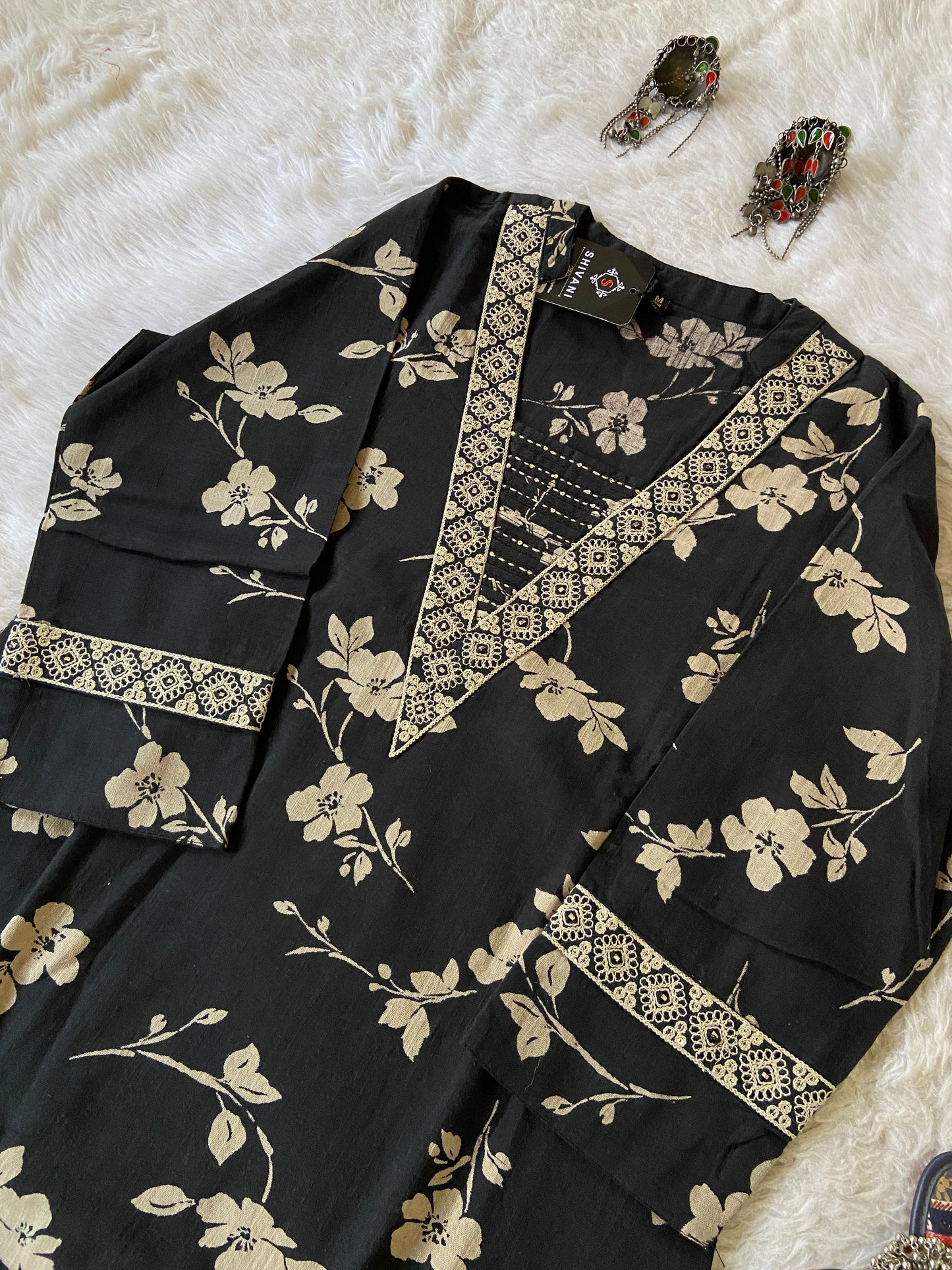 VNeck Printed Cotton Kurti, Cotton StraightCut Kurti For Women