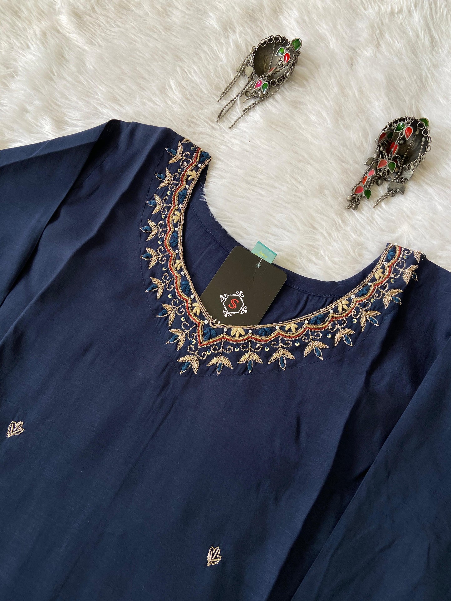 Handwork In Neck, Silk StraightCut Kurti For Women