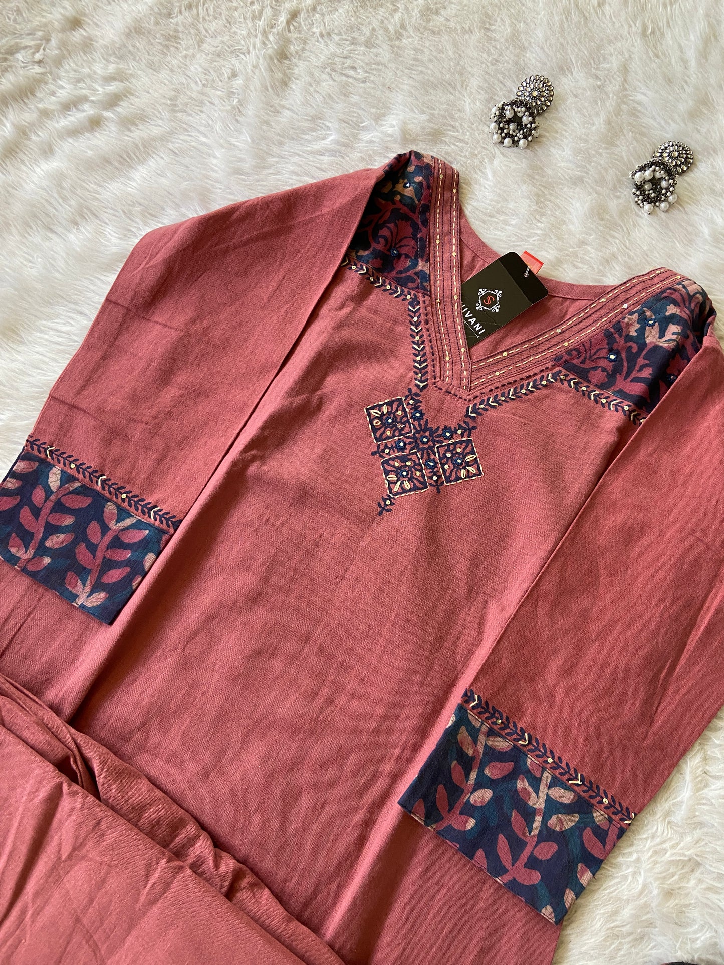 Gamthi Patch Work Aline Kurti With Matchig Palazzo (Gamthi Pair), Cotton Aline Kurti Sets For Women