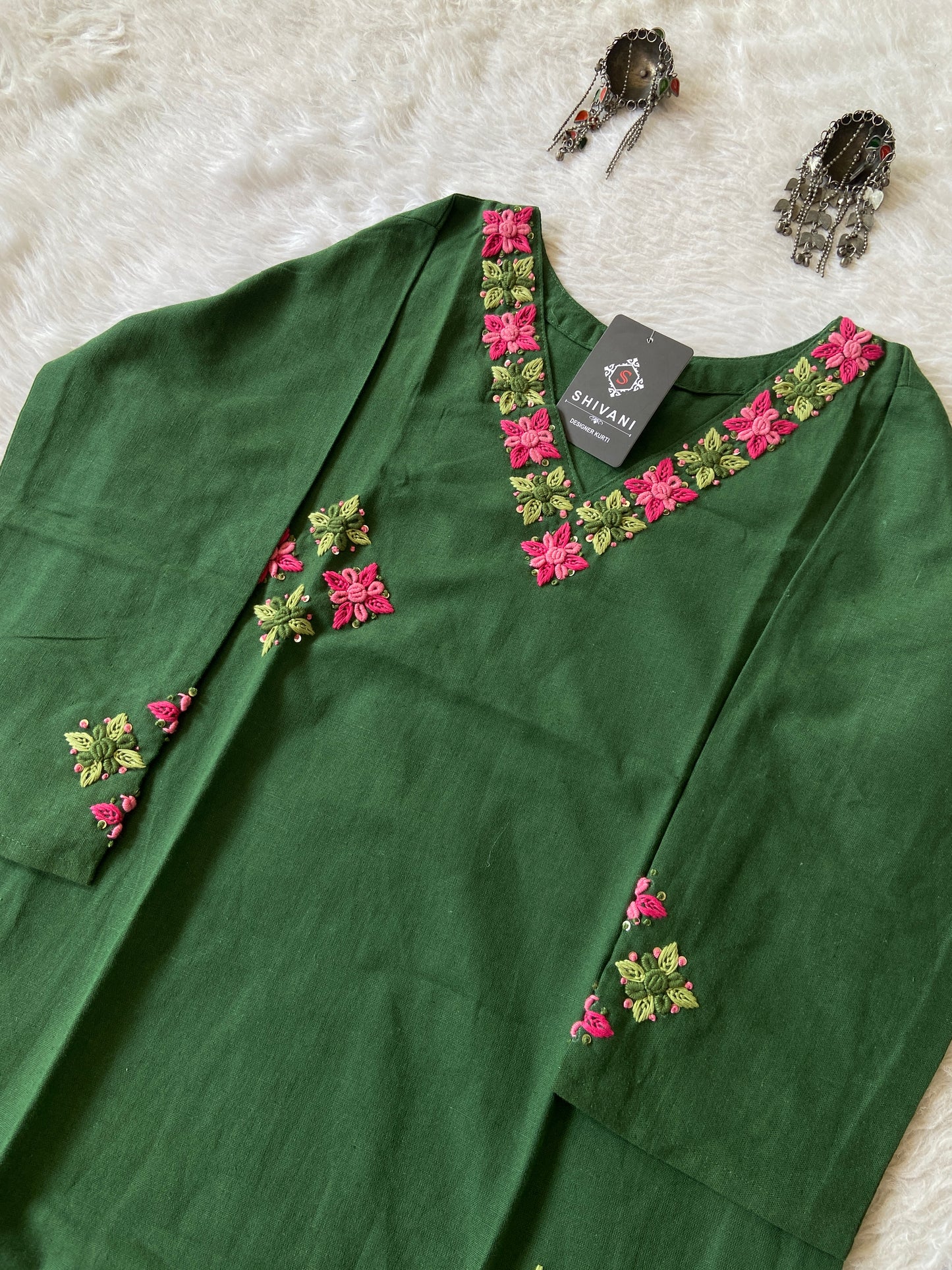 Cotton StraightCut Kurti With Real Handwork. Cotton Straight Kurti For Women