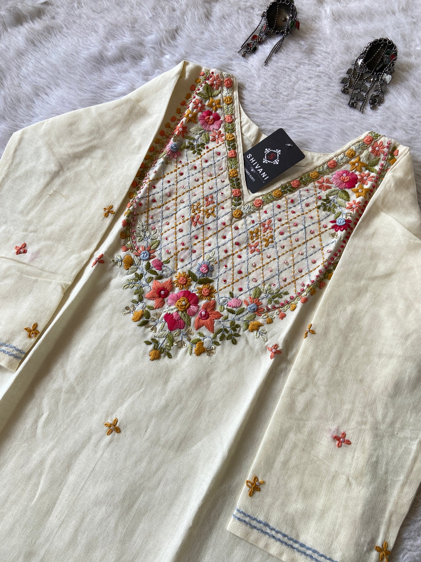 Cotton StraightCut Kurti With Real Handwork. Cotton Straight Kurti For Women