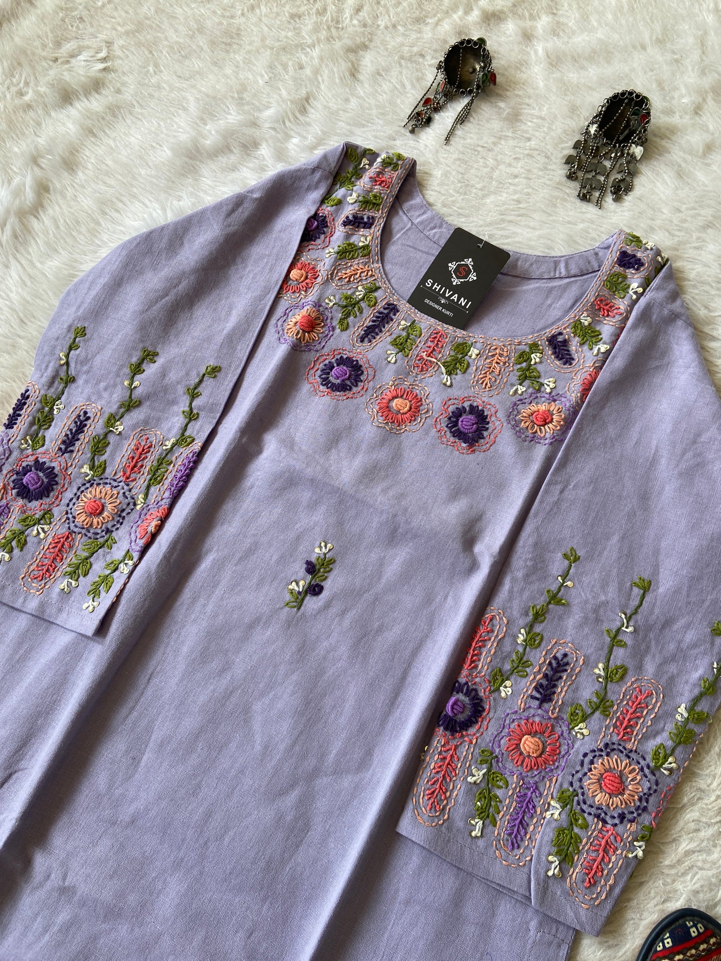 Cotton StraightCut Kurti With Real Handwork. Cotton Straight Kurti For Women