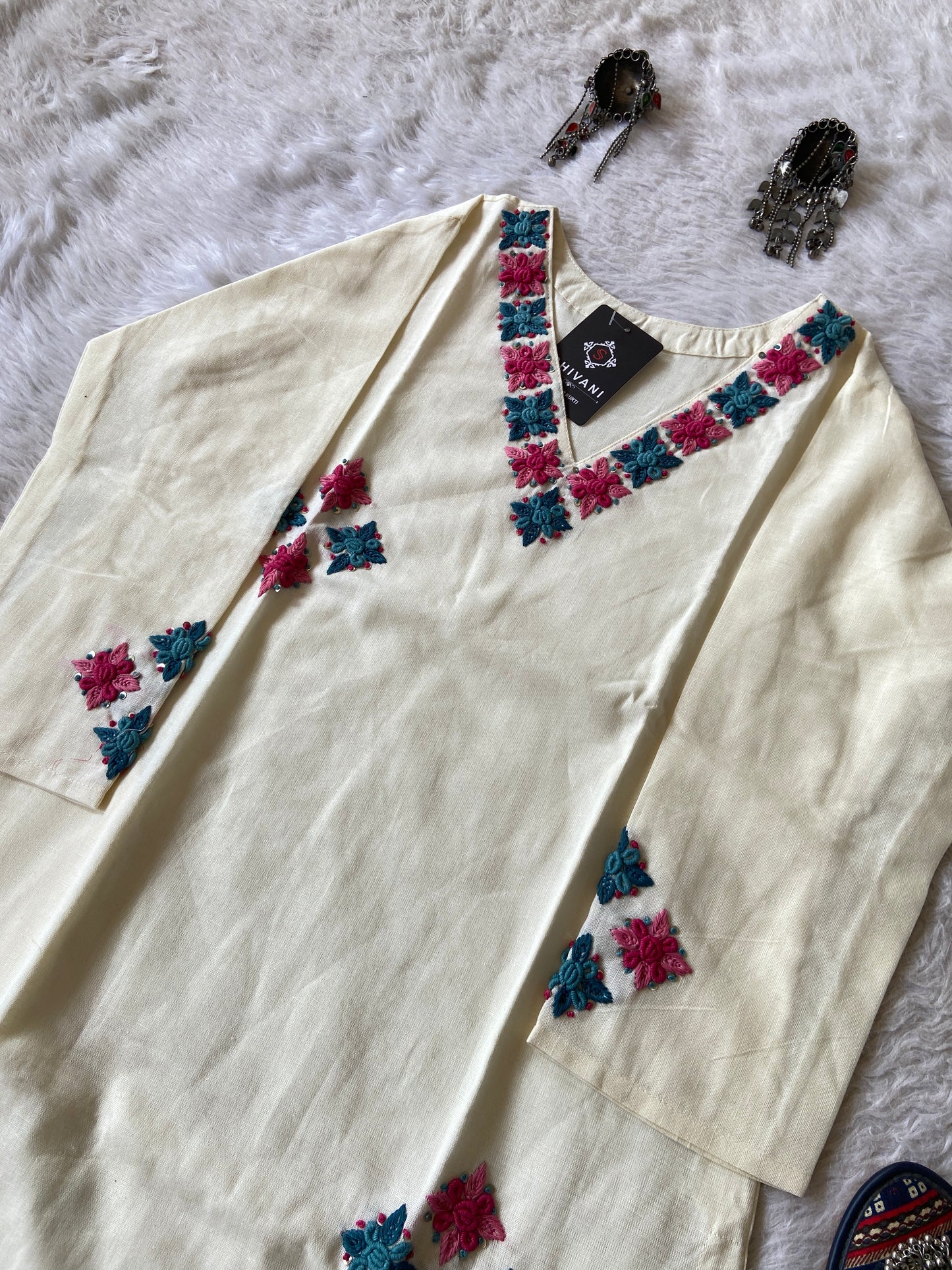 Cotton StraightCut Kurti With Real Handwork. Cotton Straight Kurti For Women