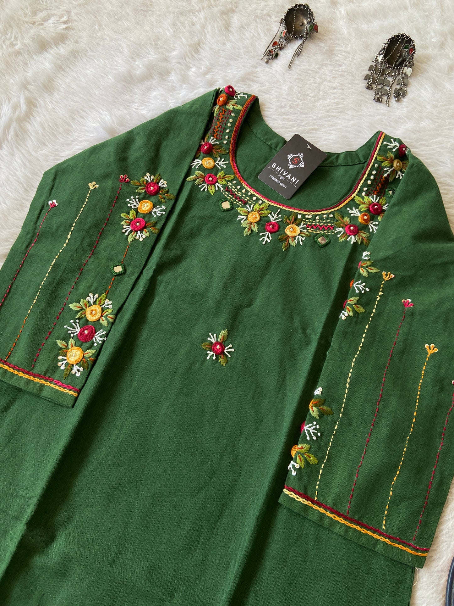 Cotton StraightCut Kurti With Real Handwork. Cotton Straight Kurti For Women