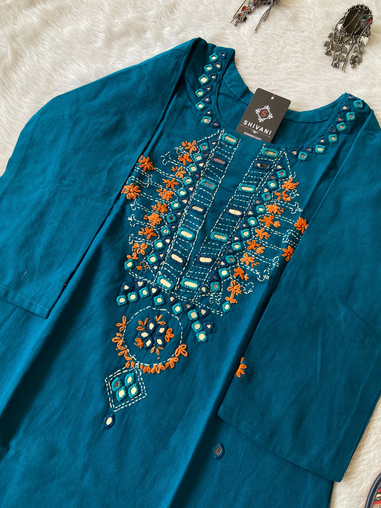 Cotton StraightCut Kurti With Real Handwork. Cotton Straight Kurti For Women