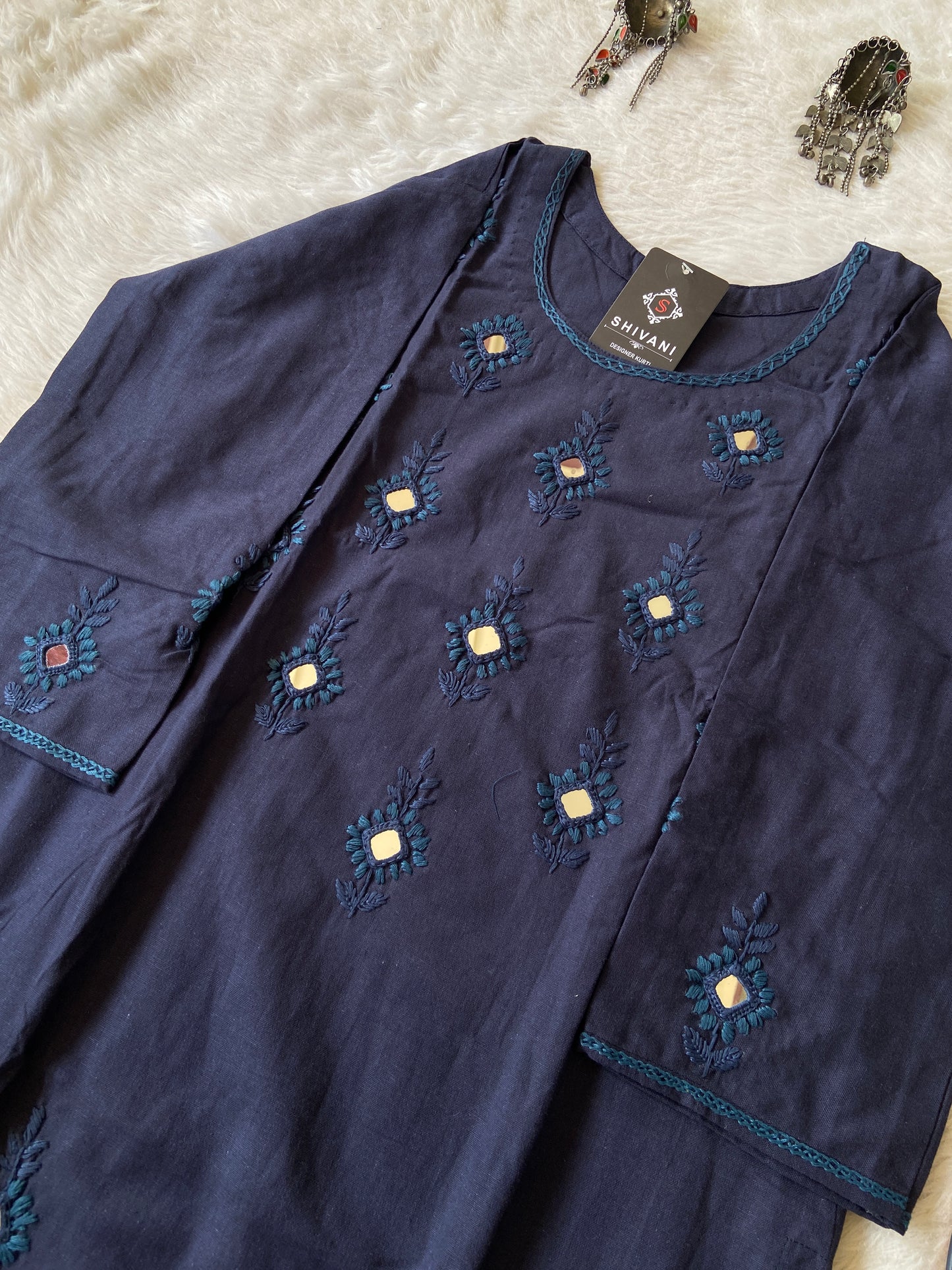 Cotton StraightCut Kurti With Real Handwork. Cotton Straight Kurti For Women