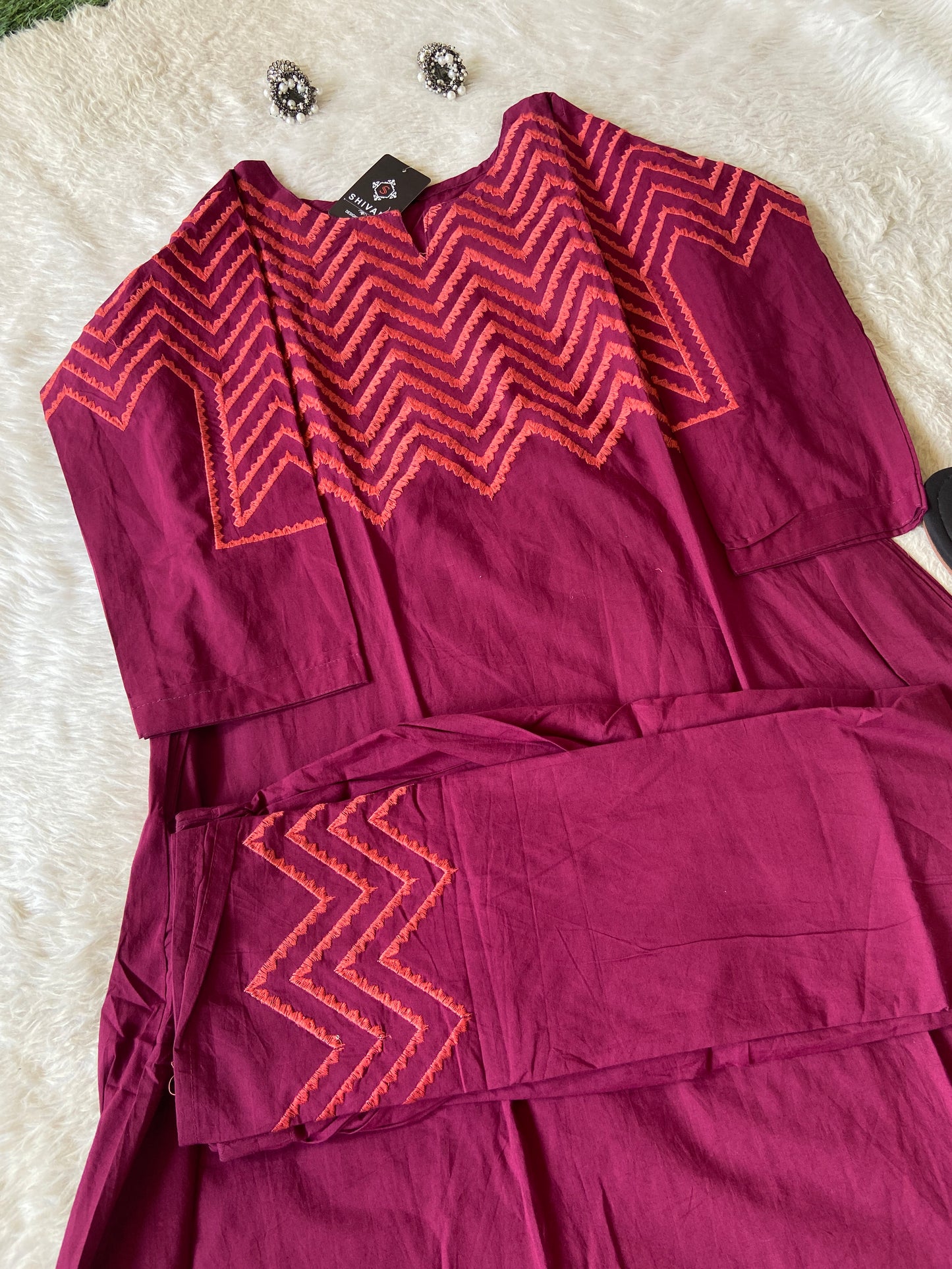 Cotton Aline Kurti With Beautiful Work In Neck, Sleeve And Palazzo. Aline Kurti Sets For Women.
