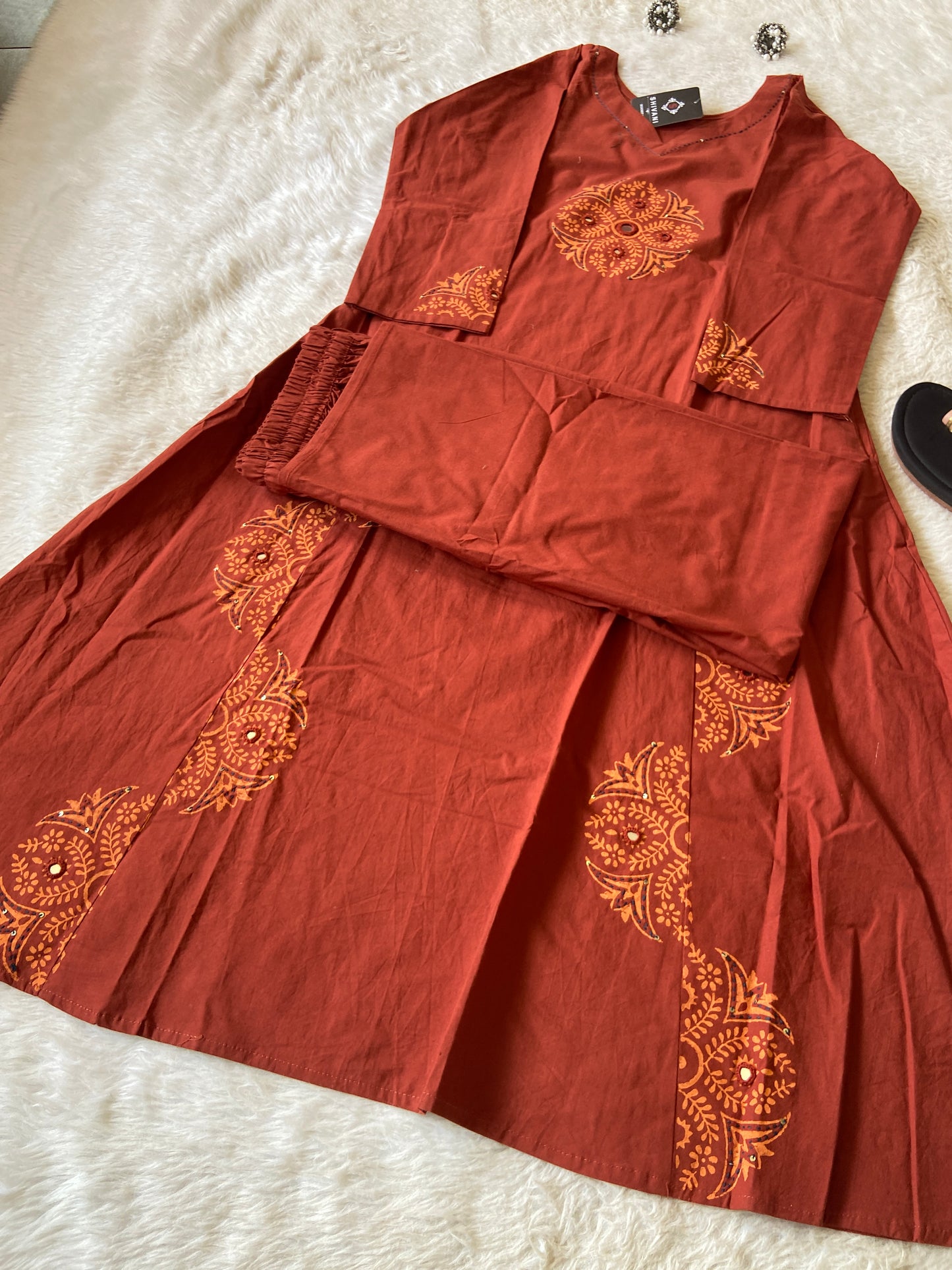 Block Printed Aline Kurti With Palazzo. Aline Kurti Sets For Women.