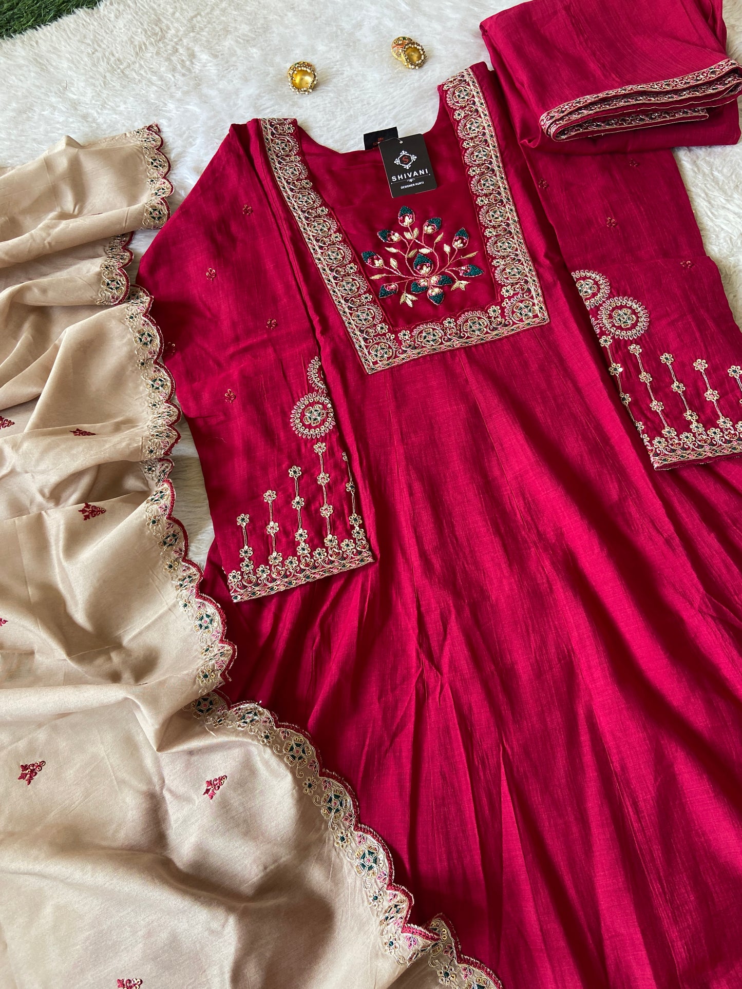 Aline Kurti With Full Sleeve, Palazzo With Dupatta. Aline Silk Suit Sets For Women.