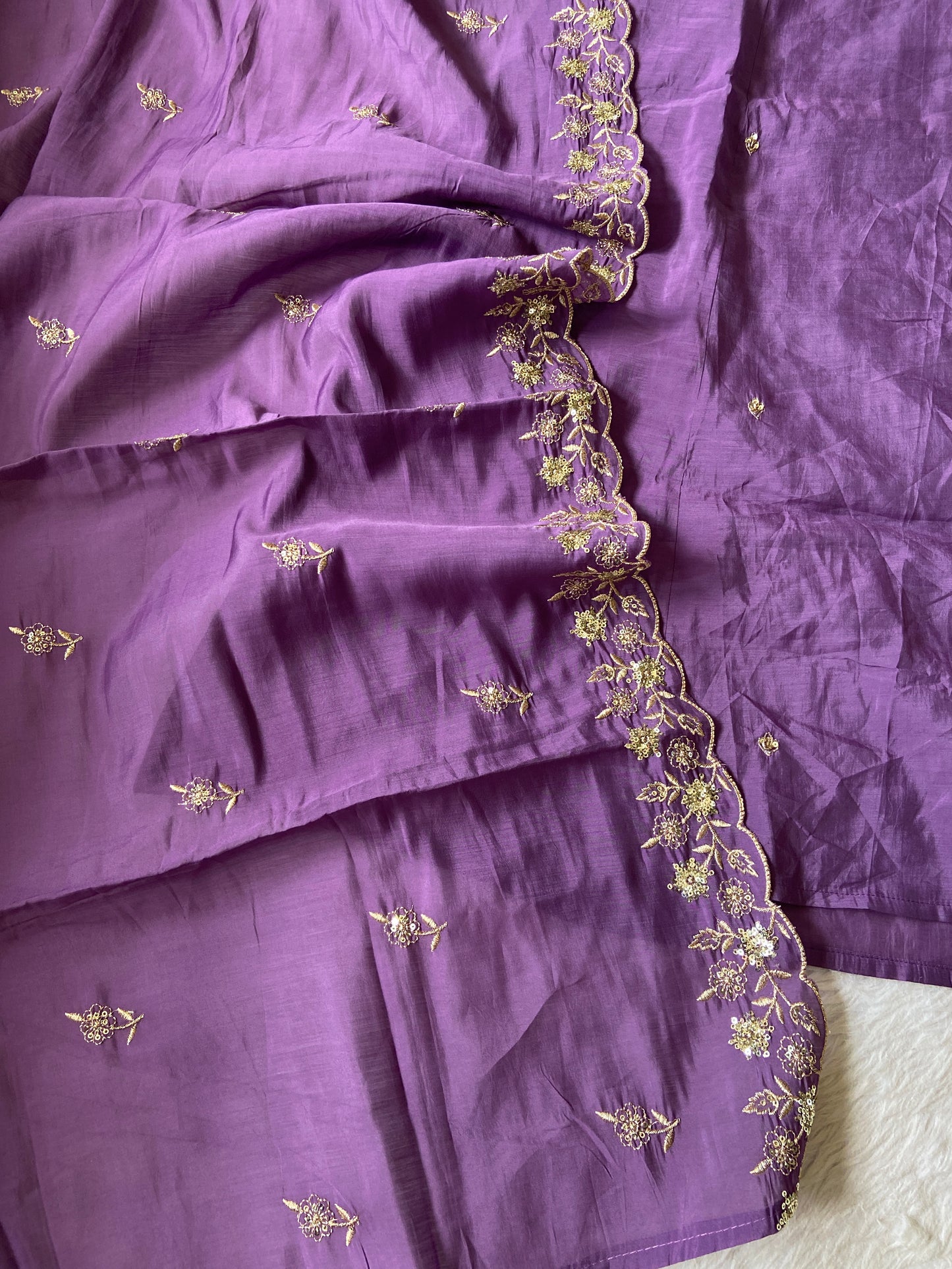 Beautiful Handwork In Neck, ALine Kurti With Matching Palazzo And Dupatta. ALine Silk Suit For Women.
