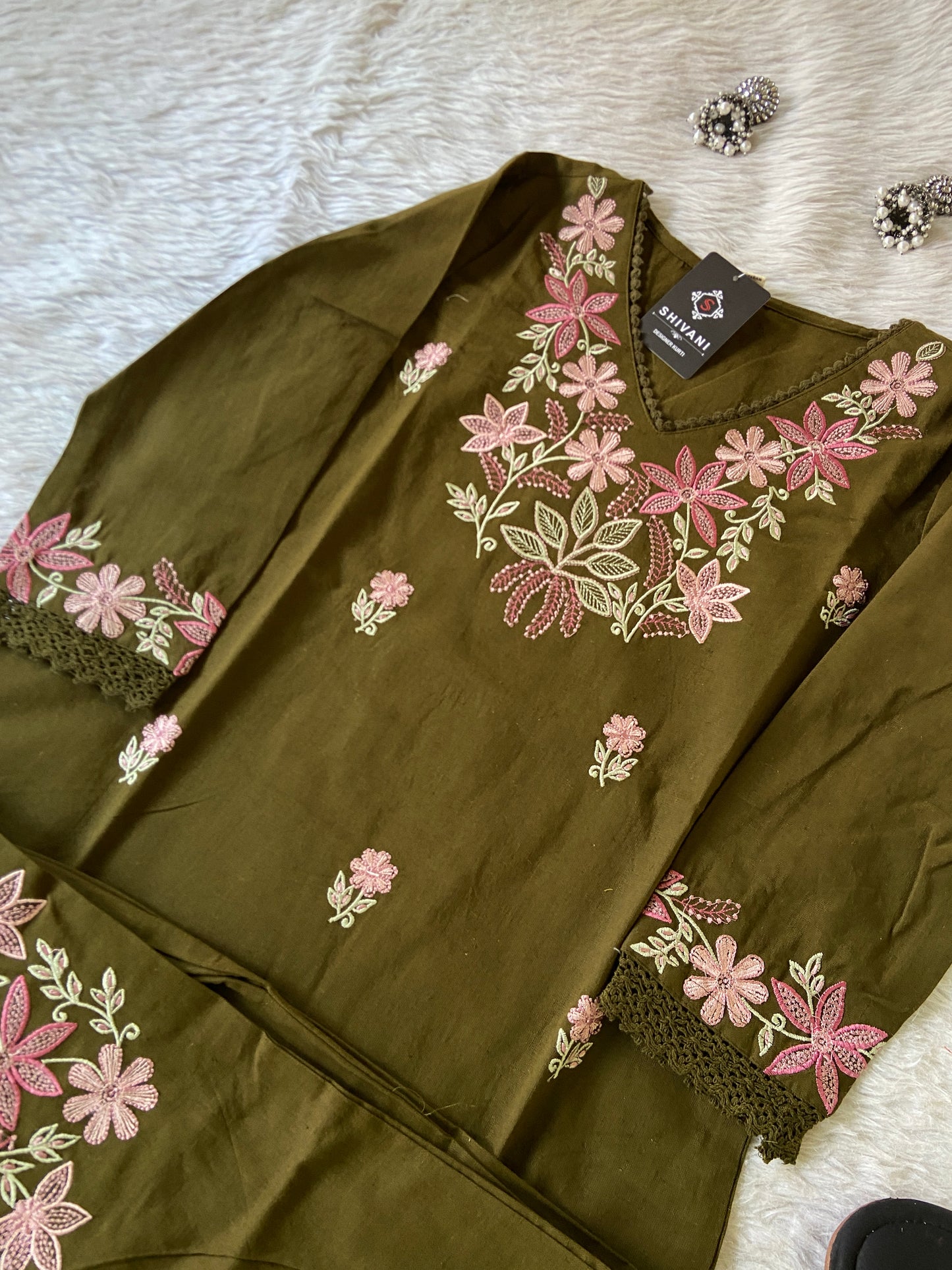 Embroidery Work Cotton Straight Kurti With Palazzo. Cotton Kurti Sets For Women.