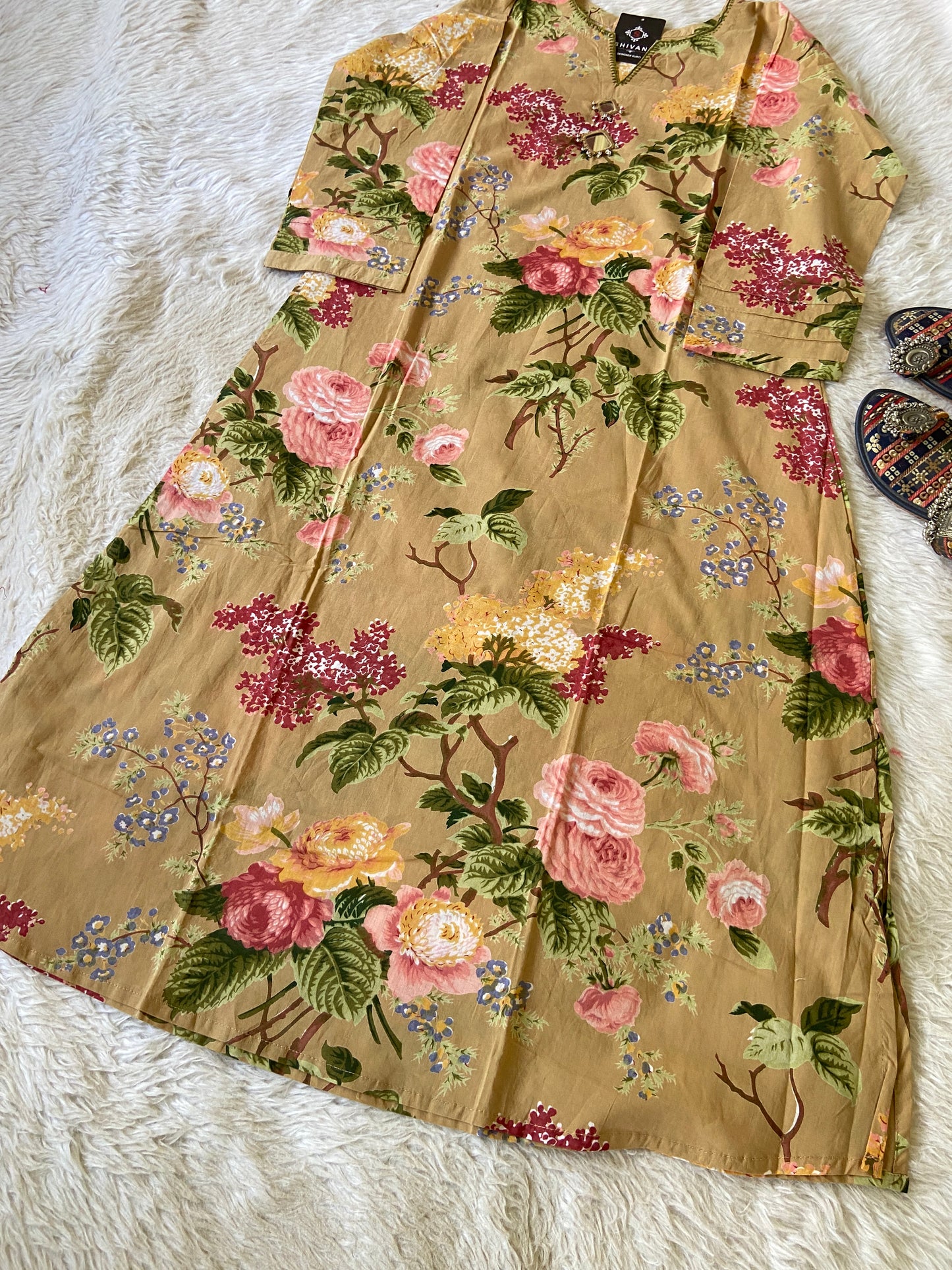 Cotton Floral Aline Kurtis With Cut. Cotton Kurtis For Women.