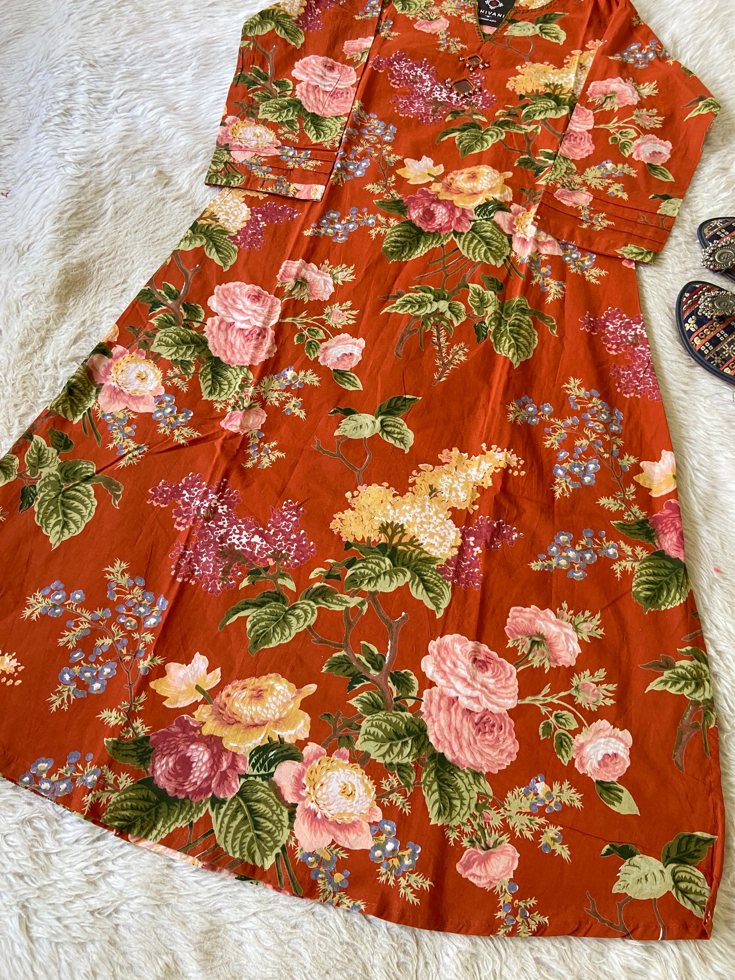 Cotton Floral Aline Kurtis With Cut. Cotton Kurtis For Women.