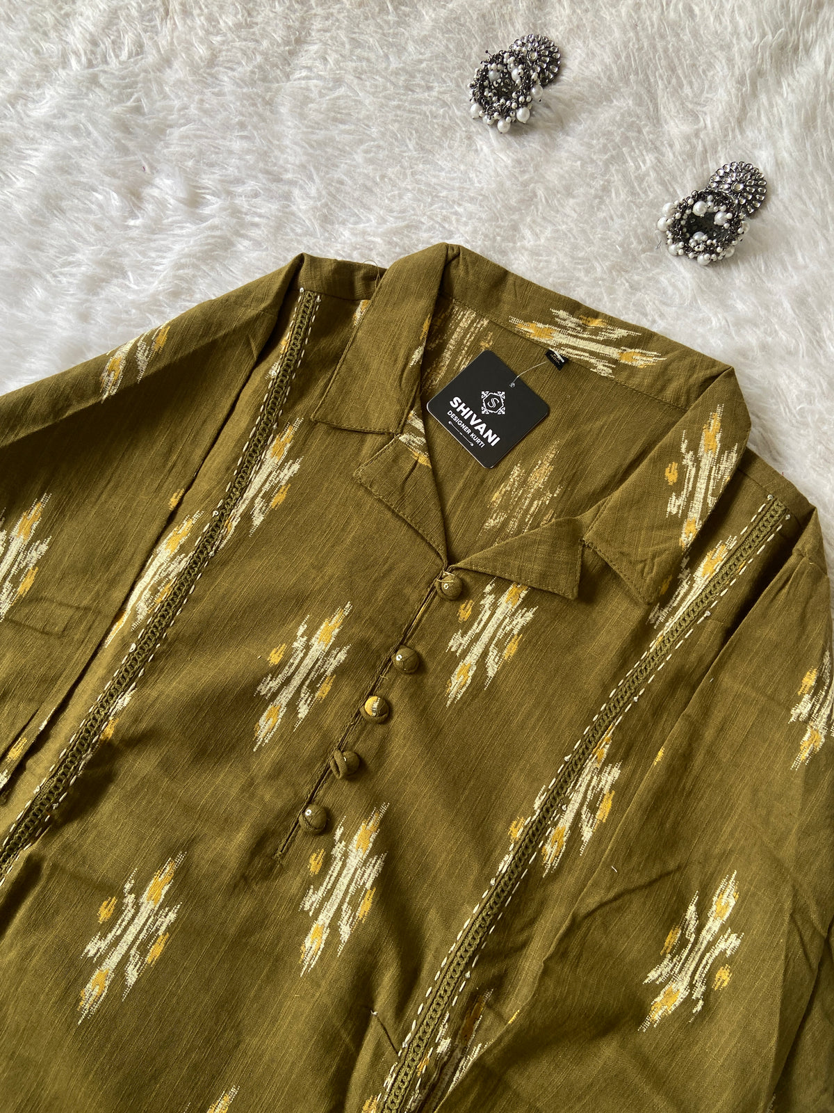Ikkat Print, Cotton Aline Kurti With Palazzo. Cotton Kurti Sets For Women Online India. Shop the Latest Festive Summer Collection at Shivani Designer Kurti.