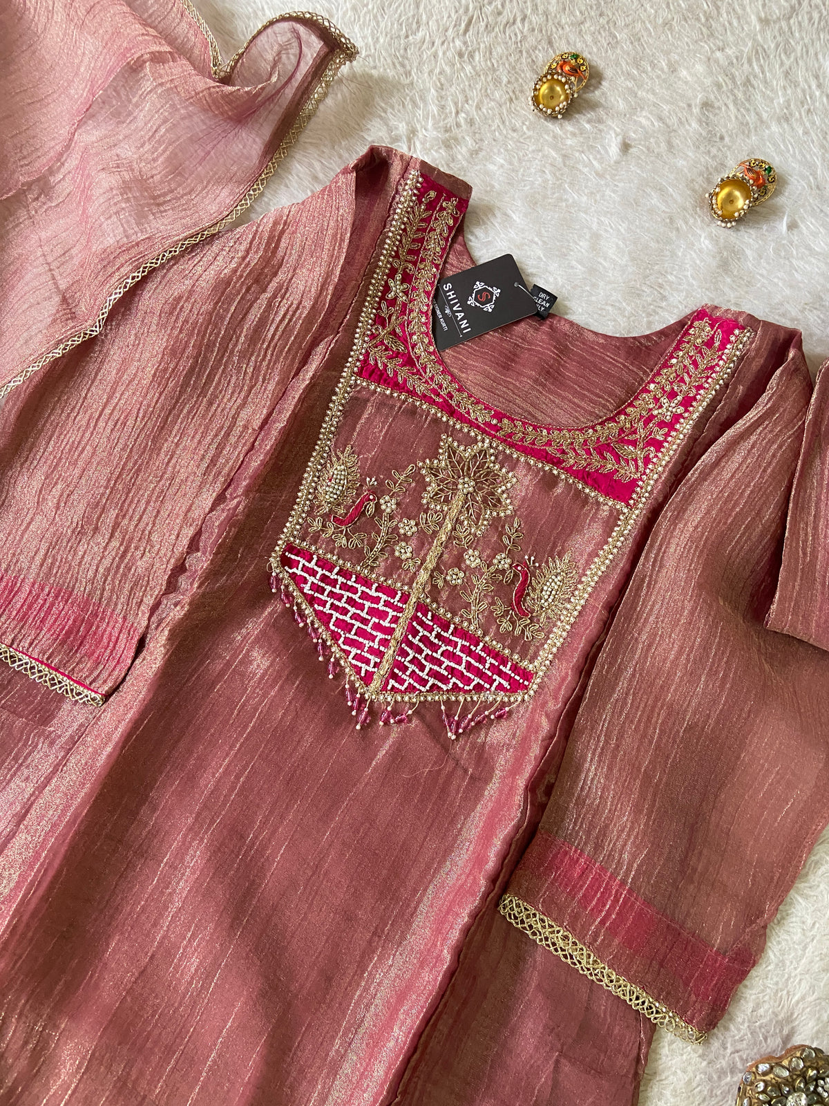 Premium Designer Crush Glass Tissue Elegant Minimal Handwork Aline Suit. Silk Suit Sets For Women Online India. Shop the Latest Festive Summer Collection at Shivani Designer Kurti.
