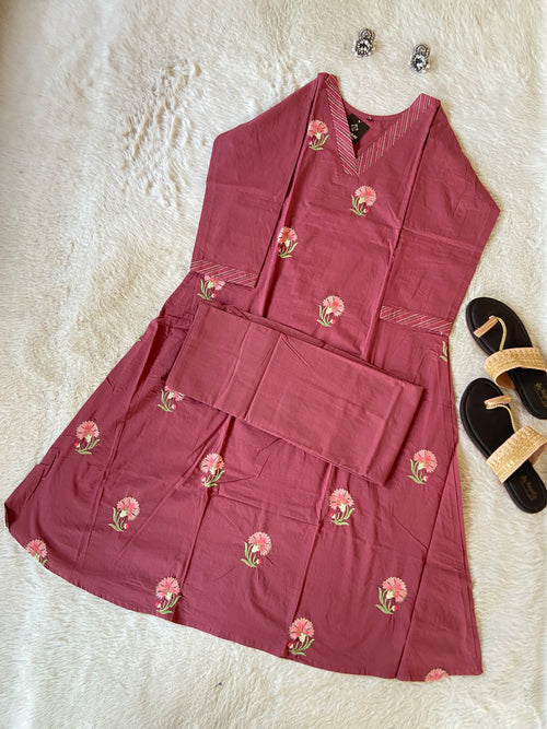Embroidery Work Cotton Aline Kurti With Full Flair Palazzo. Cotton Kurti Sets For Women Online India. Shop the Latest Festive Summer Collection at Shivani Designer Kurti.