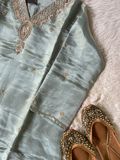 Premium Short Kurti Suit. Tissue Shimmer Short Kurti With Full Flair Palazzo And Dupatta. Silk Suit Sets For Women Online India. Shop the Latest Festive Summer Collection at Shivani Designer Kurti.