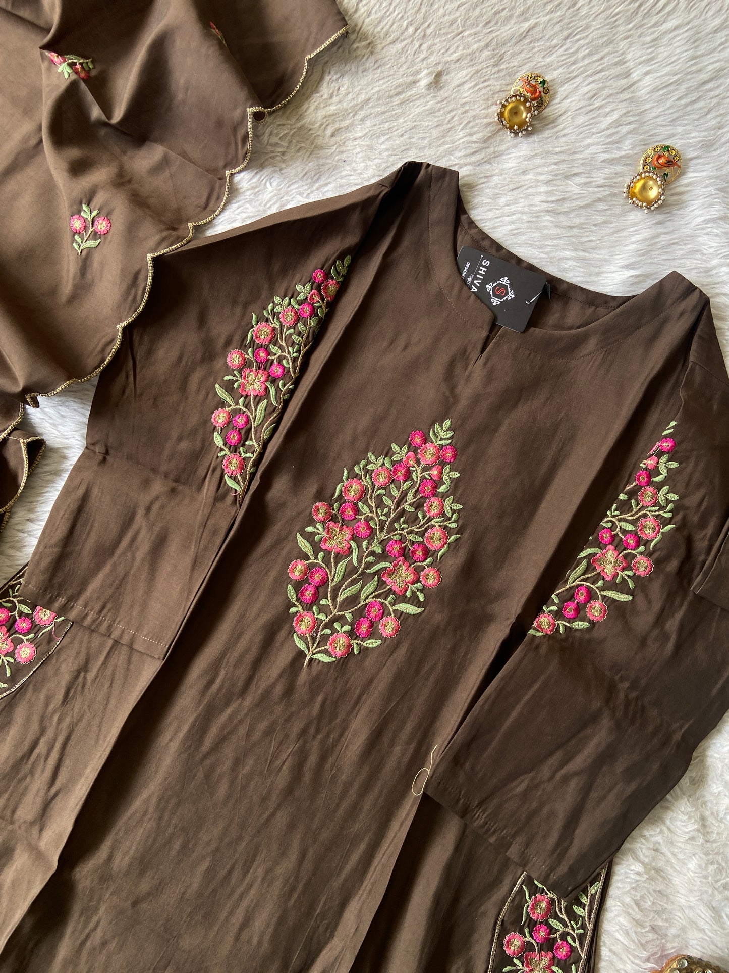 Roman Silk Aline Kurti With Pant And Dupatta. (No Lining). Silk Suit Sets For Women Online India. Shop the Latest Festive Summer Collection at Shivani Designer Kurti.