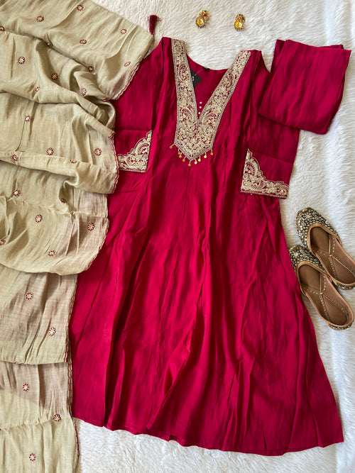 Embroidery Work Anarkali Kurti With Palazzo And Dupatta. Silk Suit Sets For Women Online India. Shop the Latest Festive Summer Collection at Shivani Designer Kurti.