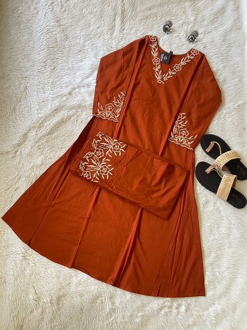 Flower Embroidery Work Cotton Aline Kurti With Palazzo. Cotton Kurti Sets For Women Online India. Shop the Latest Festive Summer Collection at Shivani Designer Kurti.