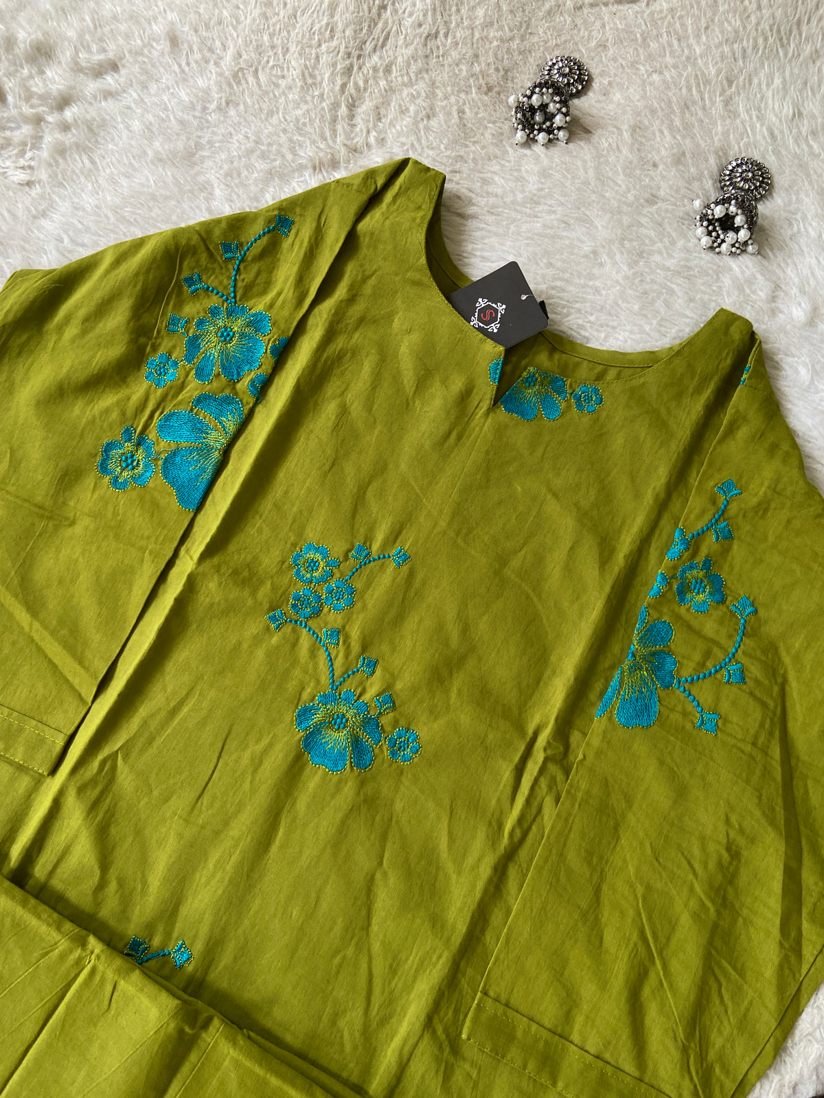 Embroidery Work Cotton Aline Kurti And Palazzo. Cotton Aline Kurti Sets For Women Online India. Shop the Latest Festive Summer Collection at Shivani Designer Kurti.