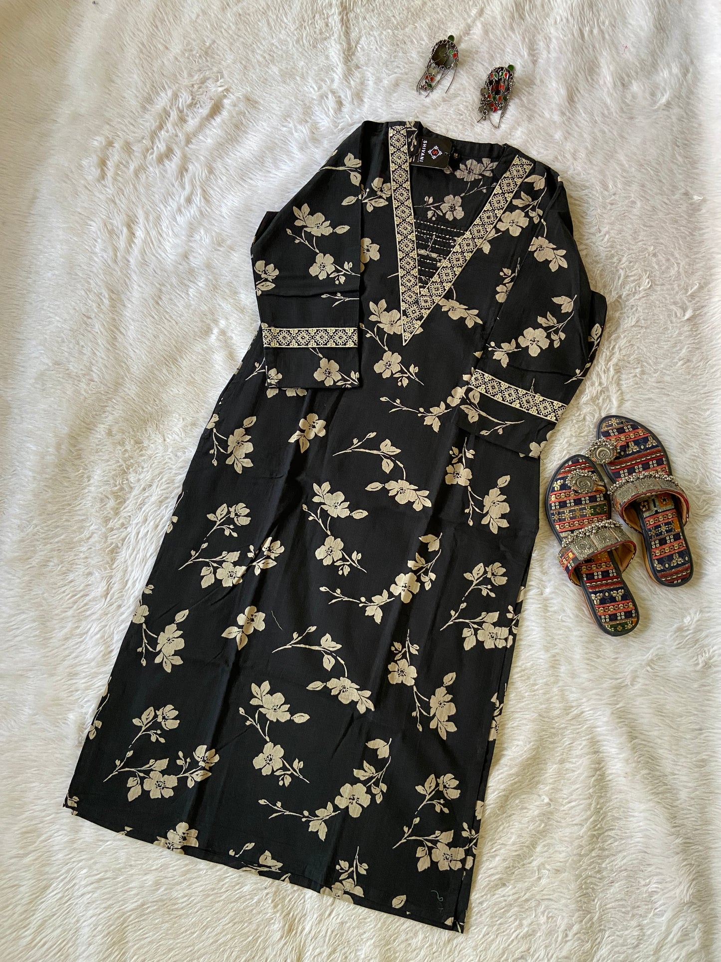 VNeck Printed Cotton Kurti, Cotton StraightCut Kurti For Women