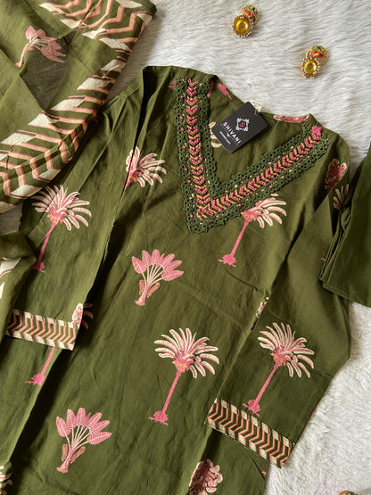 Cotton Straight Cut Kurti With Palazzo And Dupatta. Cotton Suit Sets For Women Online India. Shop the Latest Festive Summer Collection at Shivani Designer Kurti.