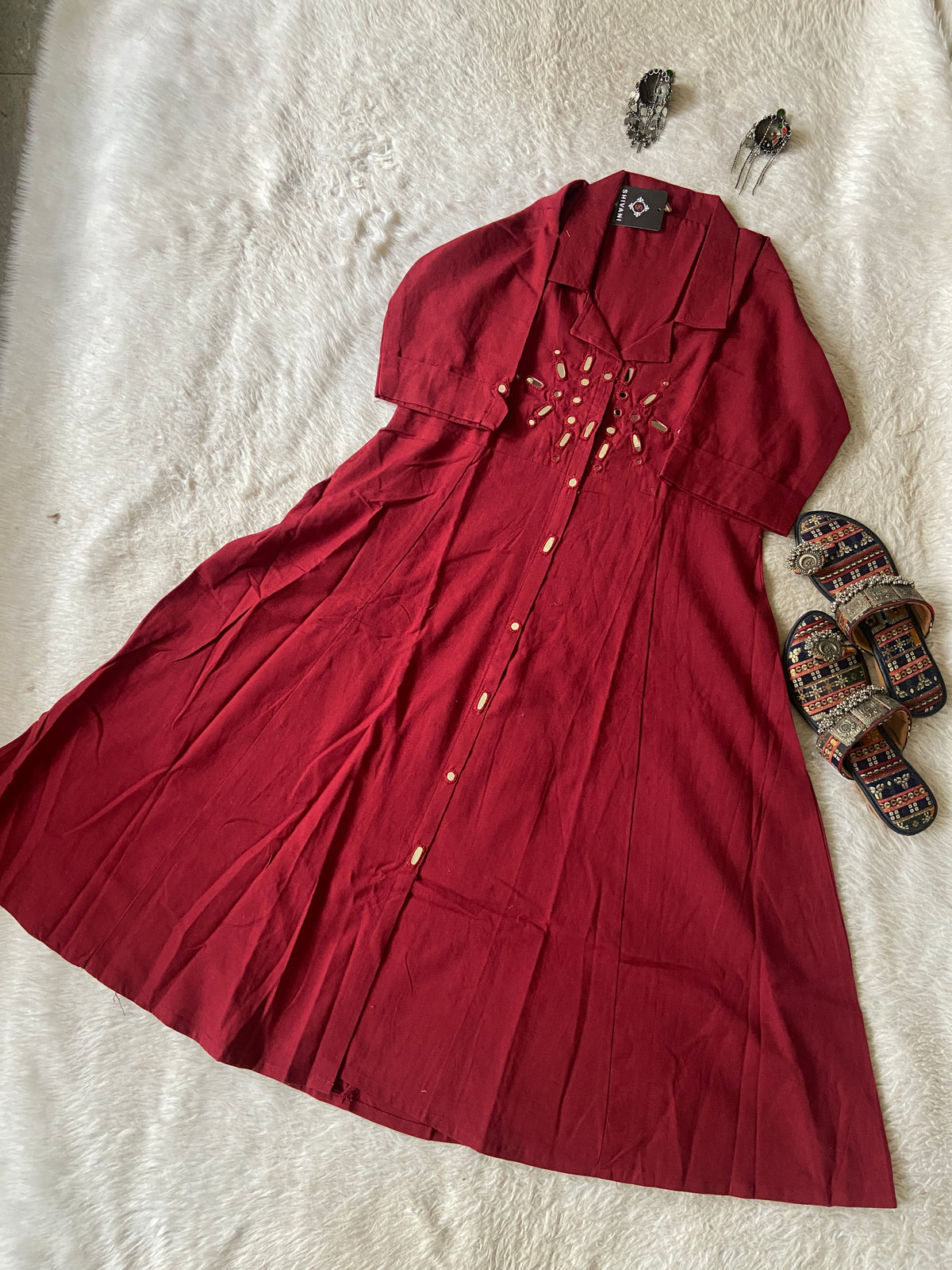 Mirror Work Cotton Midi, Cotton Aline Kurti With Mirror Work. Cotton Kurti For Women online India. Shop the Latest Festive Summer Collection at Shivani Designer Kurti.
