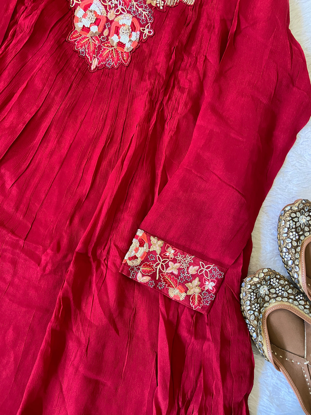 Premium Short Kurti Suit. Full Sleeve Chinnon Short Kurti With Full Flair Palazzo And Dupatta. Silk Suit Sets For Women Online India. Shop the Latest Festive Summer Collection at Shivani Designer Kurti.