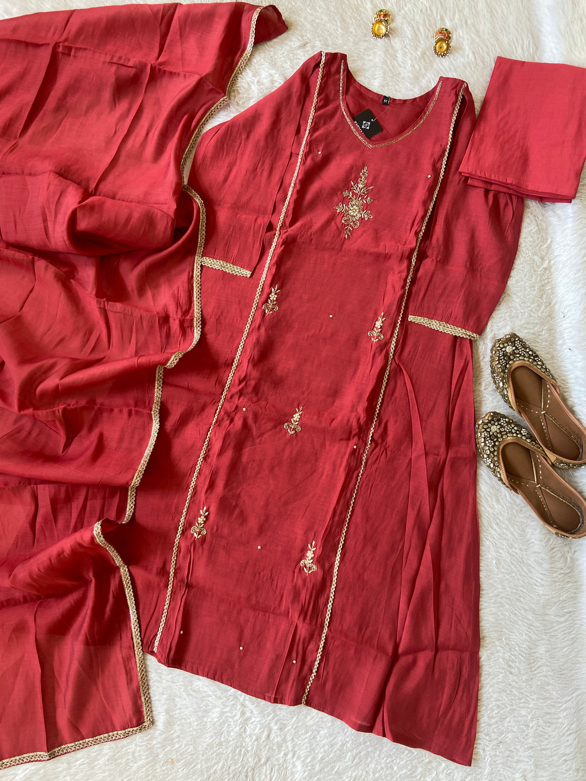 HandWork Work Mul Chanderi ALine Kurti With Semi Palazzo And Dupatta. Silk Suit Sets For Women Online India. Shop the Latest Festive Summer Collection at Shivani Designer Kurti.
