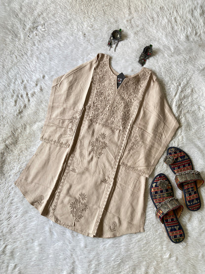 Rayon Lucknowi Chikankari Short Kurti. Rayon Short Top For Women online India. Shop the Latest Festive Summer Collection at Shivani Designer Kurti.