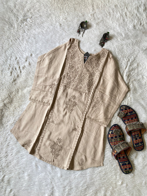 Rayon Lucknowi Chikankari Short Kurti. Rayon Short Top For Women online India. Shop the Latest Festive Summer Collection at Shivani Designer Kurti.