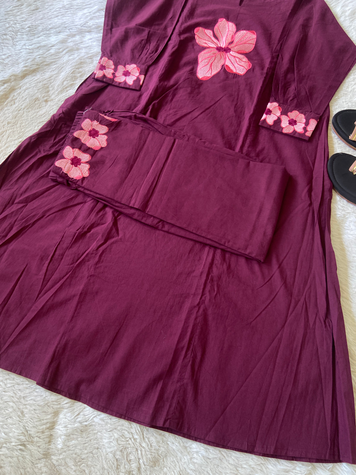 Flower Embroidery Work Cotton Aline Kurti With Palazzo. Cotton Kurti Sets For Women Online India. Shop the Latest Festive Summer Collection at Shivani Designer Kurti.