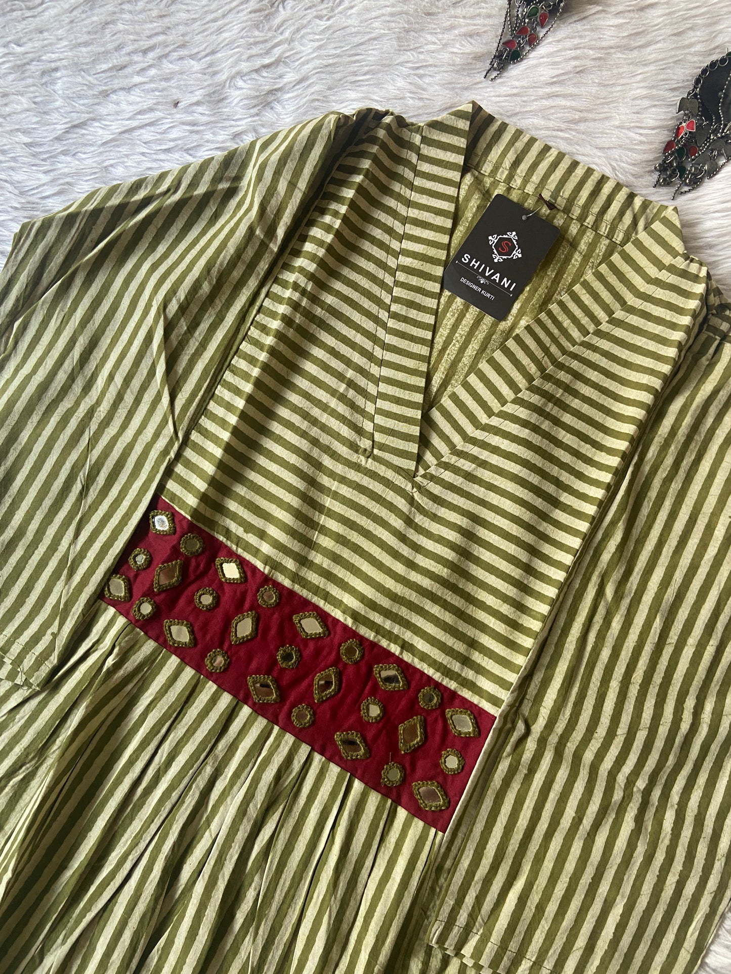 Cotton Midi, Cotton Aline Kurti With Mirror Work (Gamthi Kurti). Cotton Kurti For Women online India. Shop the Latest Festive Summer Collection at Shivani Designer Kurti.