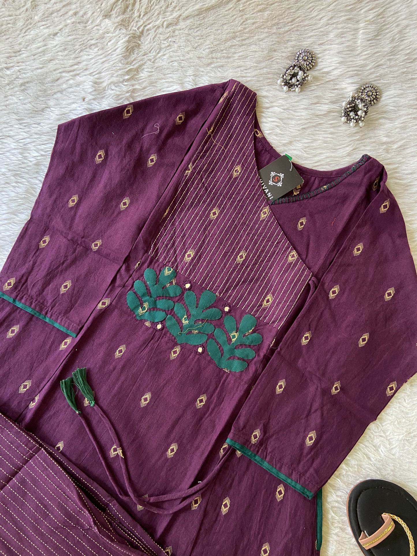Angarakha Style With Aplic Work Aline Kurti And Palazzo (Gamthi Pair). Cotton Aline Kurti Sets For Women.