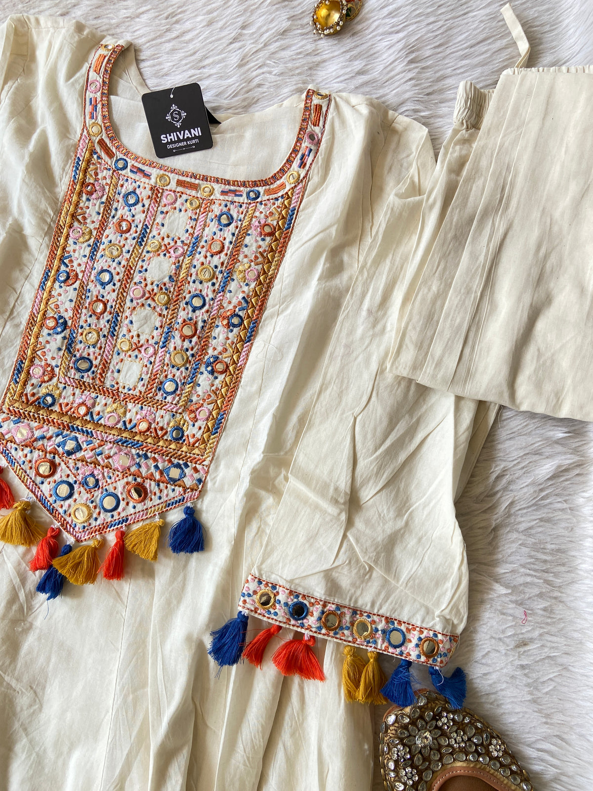 Navaratri Special Cotton Anarkali Kurti With Pant And Dupatta. Cotton Suit Sets For Women Online India. Shop the Latest Festive Summer Collection at Shivani Designer Kurti.