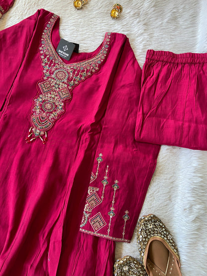 Embroidery Work With Full Sleeve Anarkali Kurti With Palazzo And Dupatta. Silk Suit Sets For Women Online India. Shop the Latest Festive Summer Collection at Shivani Designer Kurti.