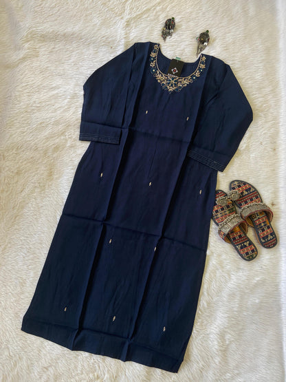 Handwork In Neck, Silk StraightCut Kurti For Women