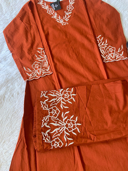 Flower Embroidery Work Cotton Aline Kurti With Palazzo. Cotton Kurti Sets For Women Online India. Shop the Latest Festive Summer Collection at Shivani Designer Kurti.