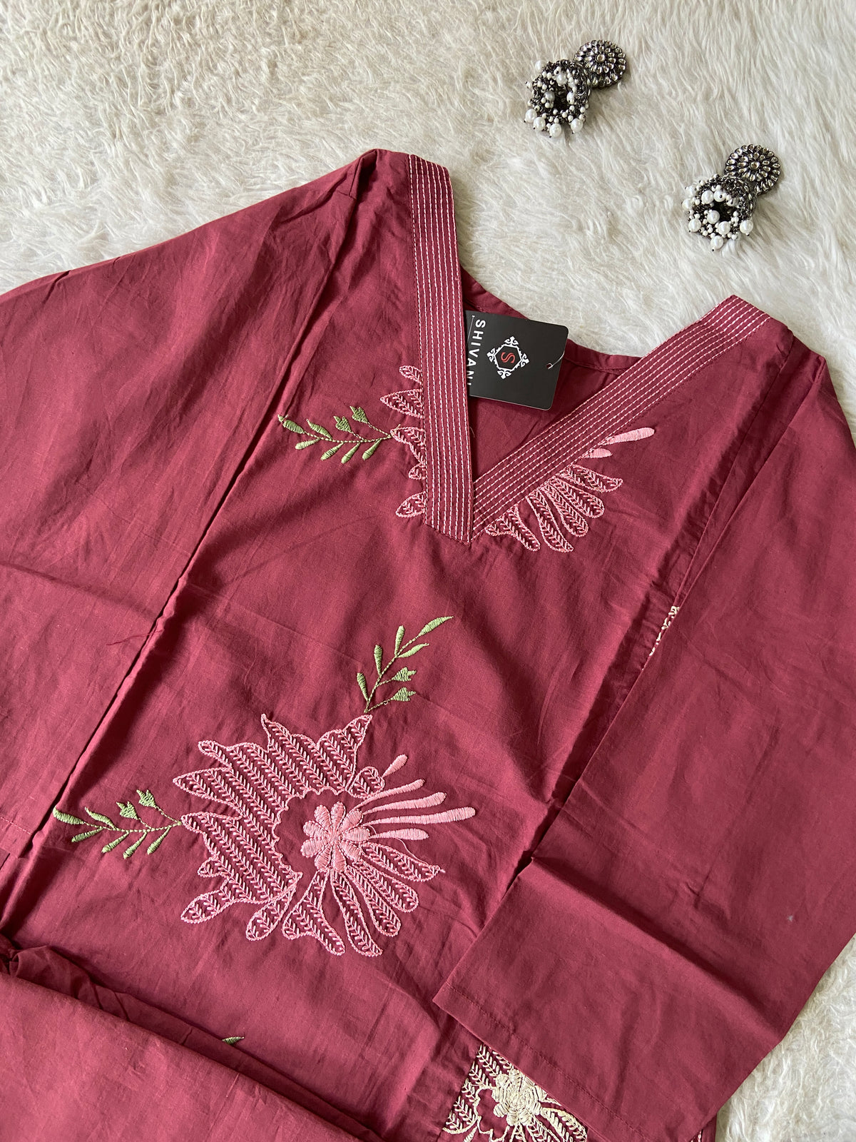 Embroidery Work Cotton Aline Kurti And Palazzo. Cotton Aline Kurti Sets For Women Online India. Shop the Latest Festive Summer Collection at Shivani Designer Kurti.