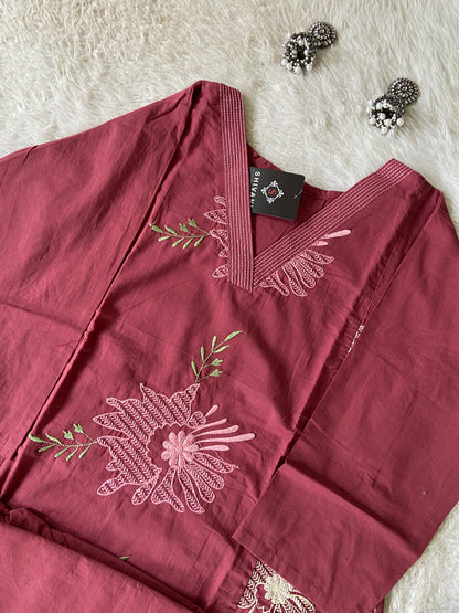 Embroidery Work Cotton Aline Kurti And Palazzo. Cotton Aline Kurti Sets For Women Online India. Shop the Latest Festive Summer Collection at Shivani Designer Kurti.