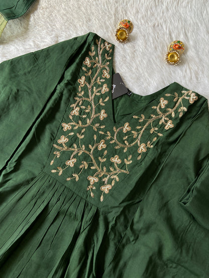 Hand Work Neck, Jamdani Silk Aline Kurti With Palazzo And Dupatta. Silk Suit Sets For Women Online India. Shop the Latest Festive Summer Collection at Shivani Designer Kurti.
