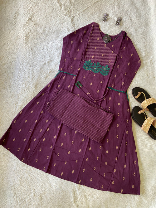 Angarakha Style With Aplic Work Aline Kurti And Palazzo (Gamthi Pair). Cotton Aline Kurti Sets For Women.